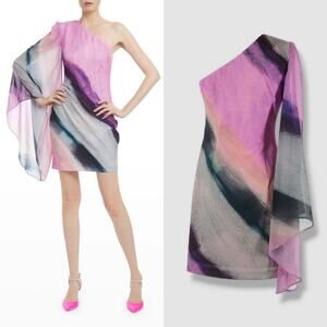 ONE33 Social Women's Pink One-Shoulder Cape Sleeve‎ Mini Dress Formal Party